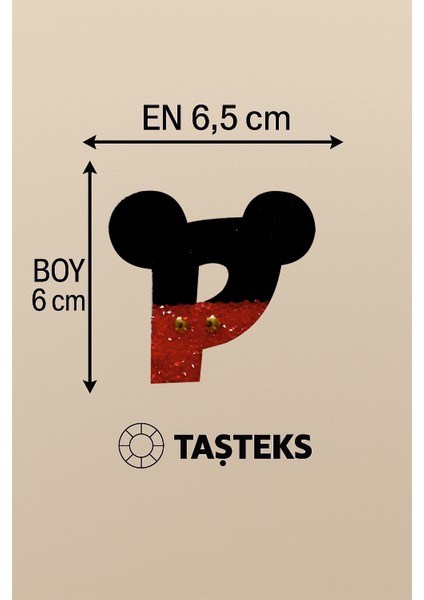 Taşlı Ütülenebilen Veya Sticker Olarak Kullanılabilen ' Mickey P ' Harfi