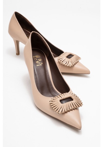 Great Bej-Kahverengi Tokalı Kadın Topuklu Ayakkabı