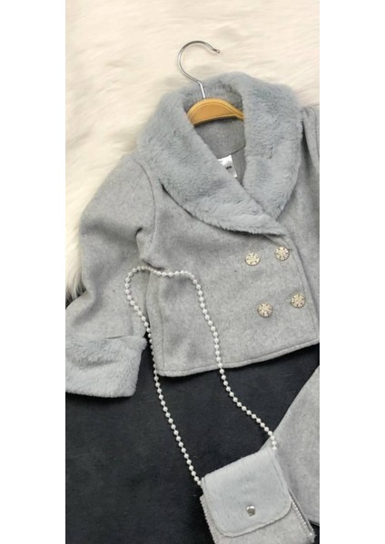 Kız Çocuk Ikili Takım Pelüş Detaylı Ceket - Etek - Çanta Hediye modelleri