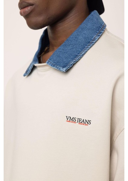 Polo Yaka Yazı Detaylı Oversize Tişört Taş indirimleri