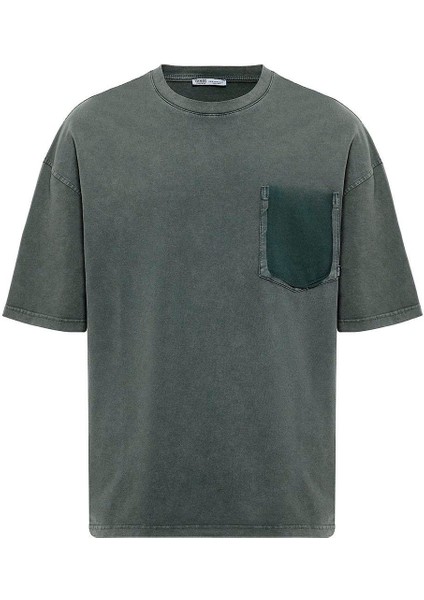 Yıkamalı Cep Detaylı Oversize Tişört Yeşil fiyatları