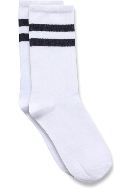 Şeritli Tenis Çorap Beyaz
