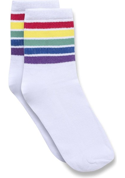 Şeritli Socket Çorap Beyaz