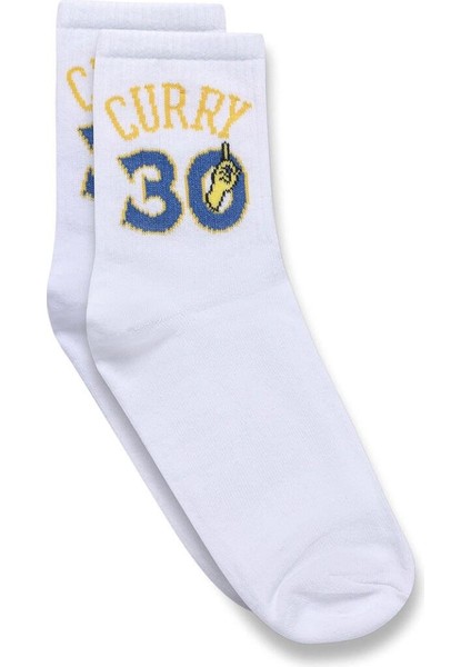 Baskılı Soket Çorap Beyaz