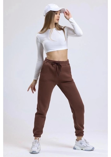 3 Iplik Şardonlu Paça Lastikli Eşofman Kahve IS001