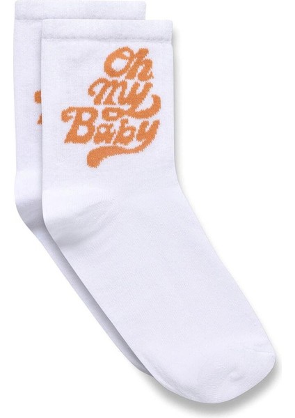 Baskılı Socket Çorap Beyaz