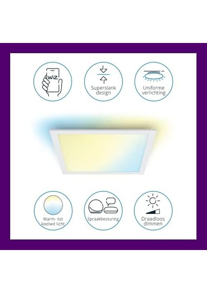 Panel Tavan Lambası Ayarlanabilir Beyaz, Kısılabilir, 1000 Lm, Sıcak Ila Soğuk Beyaz, Kare, Wi-Fi Üzerinden Uygulama/ses ile Akıllı Kontrol, Beyaz fiyatları
