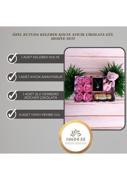 PEMBE KELEBEK ÇELİK KOLYE PEMBE PELUŞ AYICIK ÇİKOLATA SEVGİLİYE ARKADAŞA HEDİYE SETİ fiyatları