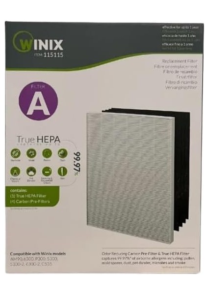 Filtre A – H13 Hepa Filtre (%99,999) ve 4 Karbon Filtresi – Wınıx Zero Hava Temizleyici ile Uyumlu