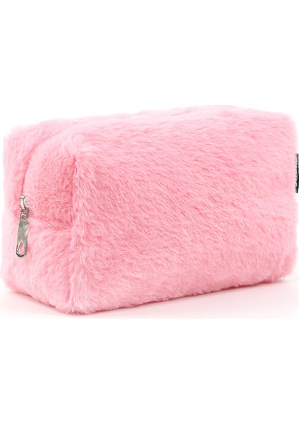 Pembe SHK244 Peluş Kumaş ,fermuarlı Tek Bölmeli ,seyahat ve Makyaj Çantası