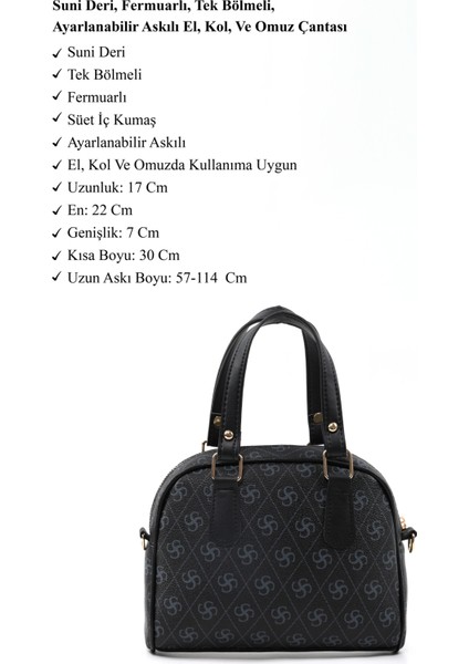 Monogram Baskılı Siyah SHK205 Suni Deri Fermuarlı Tek Bölmeli Ayarlanabilir Askılı El,kol ve Omuz Çantası fırsatları