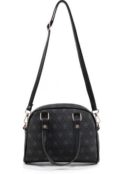 Monogram Baskılı Siyah SHK205 Suni Deri Fermuarlı Tek Bölmeli Ayarlanabilir Askılı El,kol ve Omuz Çantası indirimleri