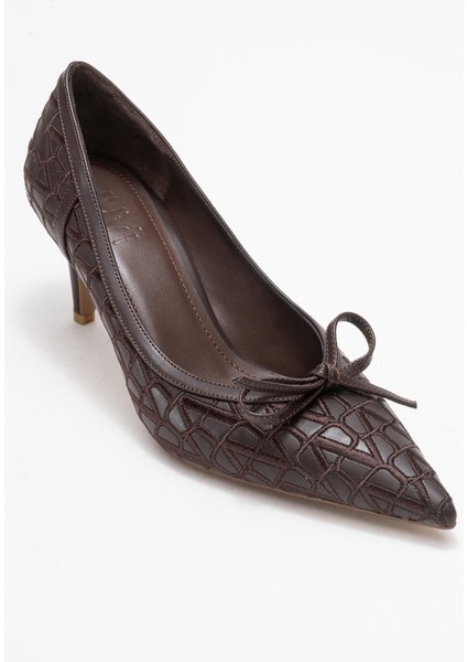 Camden Kahverengi Desenli Fiyonklu Kadın Topuklu Ayakkabı modelleri