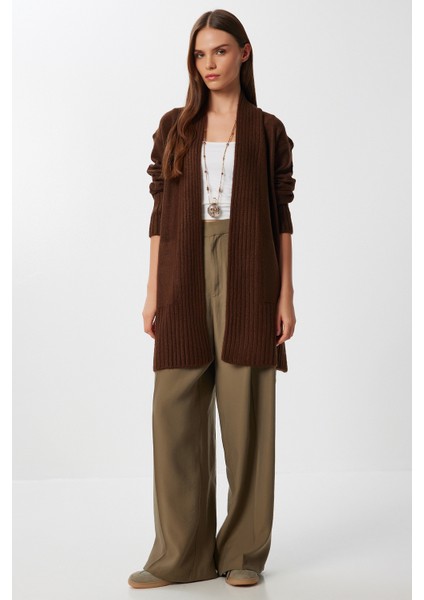 Cepli Uzun Triko Hırka LZA0014 Kahverengi