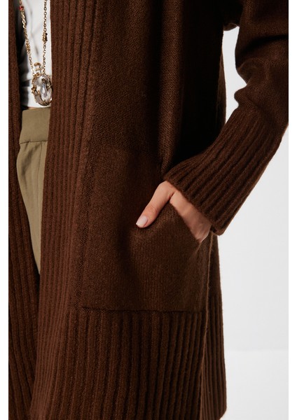 Cepli Uzun Triko Hırka LZA0014 Kahverengi fırsatları