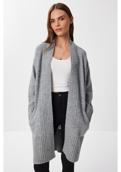 Cepli Uzun Triko Hırka LZA0014 Gri