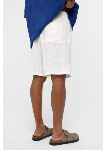 Oversize Keten Şort Beyaz modelleri