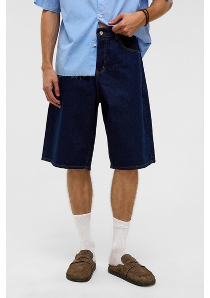 Oversize Bermuda Denim Şort Koyu Mavi modelleri