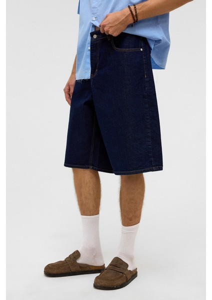 Oversize Bermuda Denim Şort Koyu Mavi fırsatları