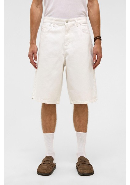 Oversize Bermuda Denim Şort Ekru modelleri