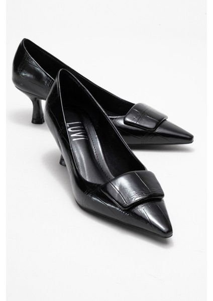 Marcıa Siyah Baskı Tokalı Kadın Topuklu Ayakkabı