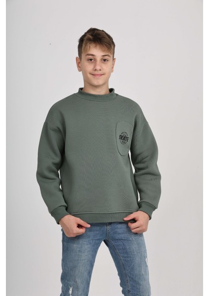 Erkek Çocuk Cep Skate Baskılı Sweatshirt