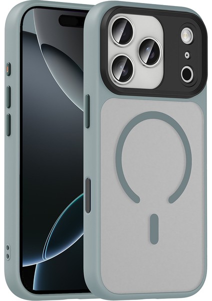 iPhone 17 Pro Max Kılıf Mat Arka Yüzey Wireless Şarj Özellikli Renkli Kaliteli Flet M-Safe Kapak - Gri