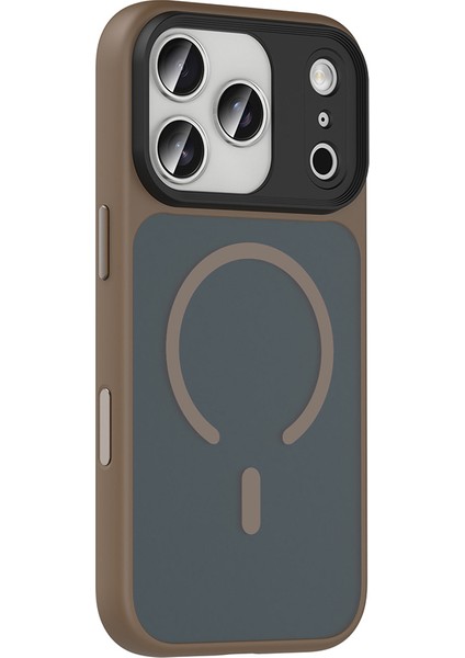 iPhone 17 Pro Max Kılıf Mat Arka Yüzey Wireless Şarj Özellikli Renkli Kaliteli Flet M-Safe Kapak - Gri
