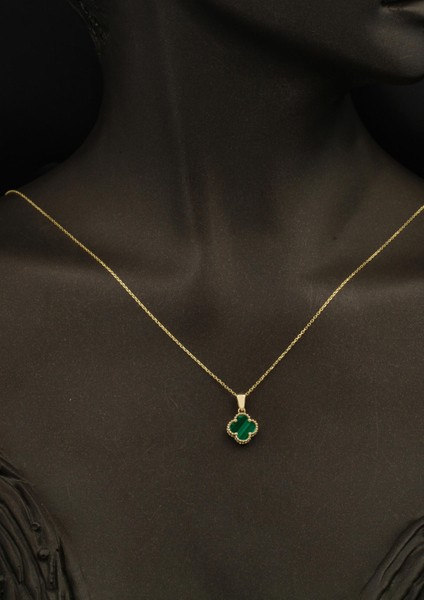 Yeşil Taşlı Yonca Altın Takı Seti 14 Ayar modelleri