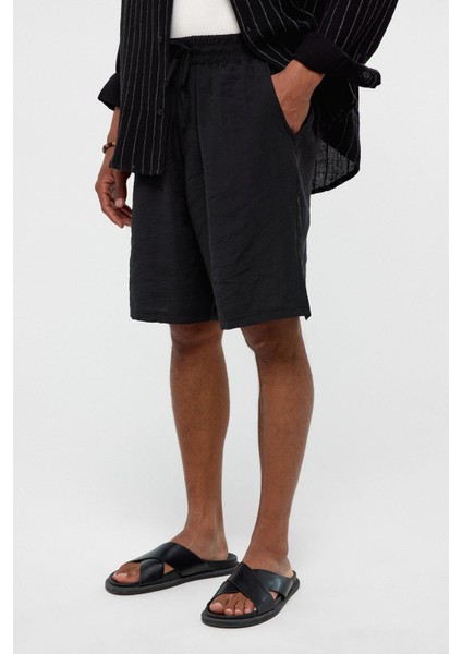 Oversize Modal Kumaş Bermuda Şort Siyah