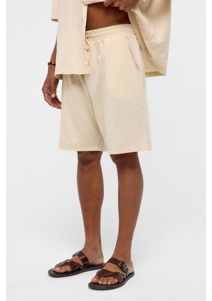 Oversize Keten Şort Naturel modelleri