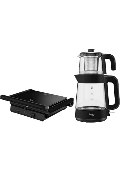 2'li Mutfak Seti Siyah – Çay Makinesi ve Tost Makinesi