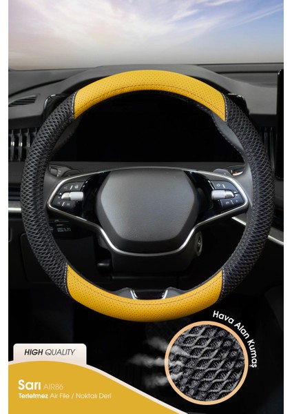 Oto Geçmeli Direksiyon Kılıfı - Air File / Delikli Deri - Sarı fiyatları