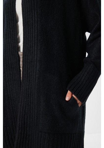 Cepli Uzun Triko Hırka LZA0014 Siyah fırsatları