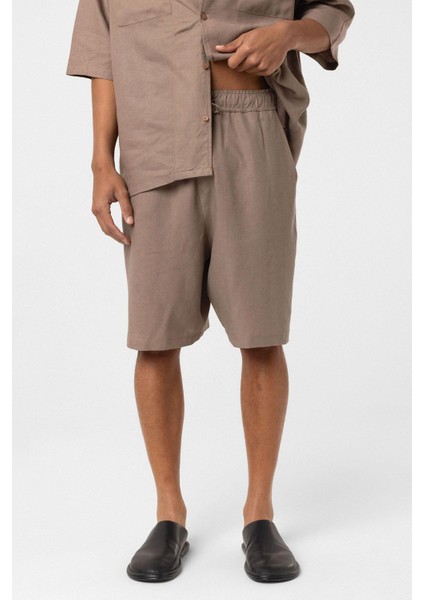 Oversize Keten Şort Vizon fiyatları