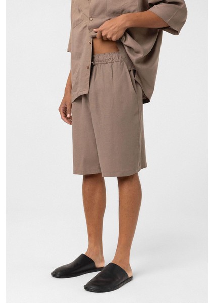 Oversize Keten Şort Vizon modelleri