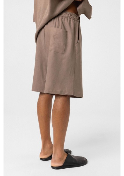 Oversize Keten Şort Vizon indirimleri