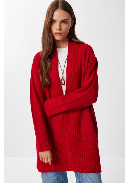 Cepli Uzun Triko Hırka LZA0014 Kırmızı fırsatları