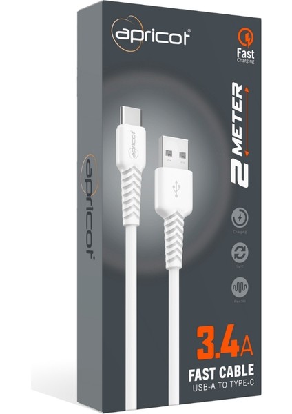 APC-S330T 2 Metre Qc3.4 Type-C Beyaz Hızlı Data Sarj Kablos