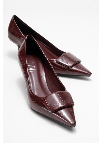 Marcıa Bordo Baskı Tokalı Kadın Topuklu Ayakkabı