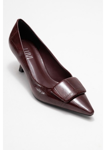 Marcıa Bordo Baskı Tokalı Kadın Topuklu Ayakkabı modelleri