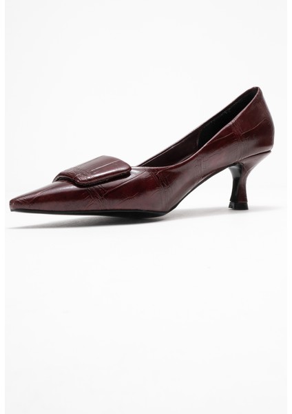 Marcıa Bordo Baskı Tokalı Kadın Topuklu Ayakkabı fırsatları