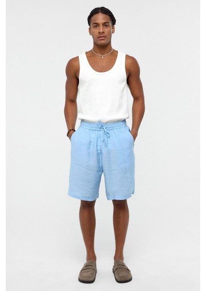 Oversize Modal Kumaş Bermuda Şort Mavi