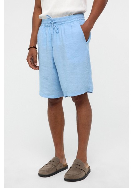 Oversize Modal Kumaş Bermuda Şort Mavi modelleri