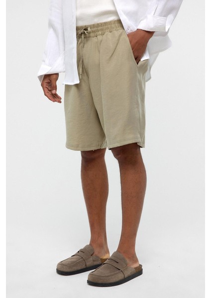 Oversize Modal Kumaş Bermuda Şort Haki modelleri