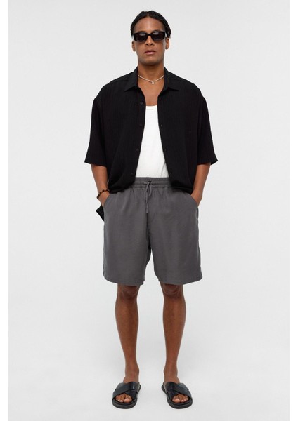 Oversize Modal Kumaş Bermuda Şort Antrasit