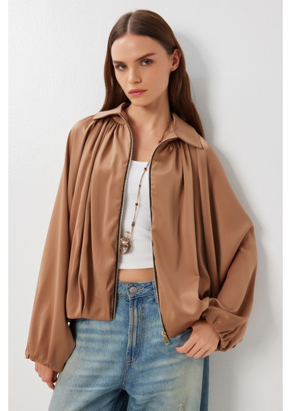 Kabarık Saten Yüzeyli Bomber Ceket LMW0033 Camel fiyatları