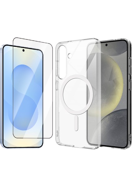 Galaxy S24 Plus Kılıf Sararma Yapmayan Kamera Korumalı Magsafe Sert PC Zore Porto Kapak + Cam Ekran Koruyucu