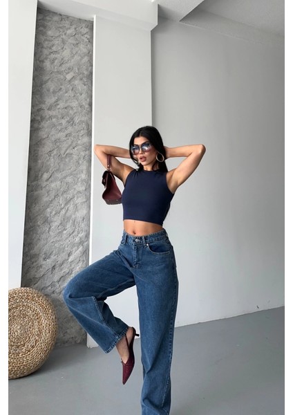 Baggy Kar Yıkama Jeans Pantolon Koyu Mavi D2007 fiyatları