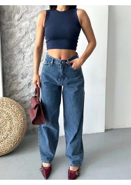 Baggy Kar Yıkama Jeans Pantolon Koyu Mavi D2007 modelleri